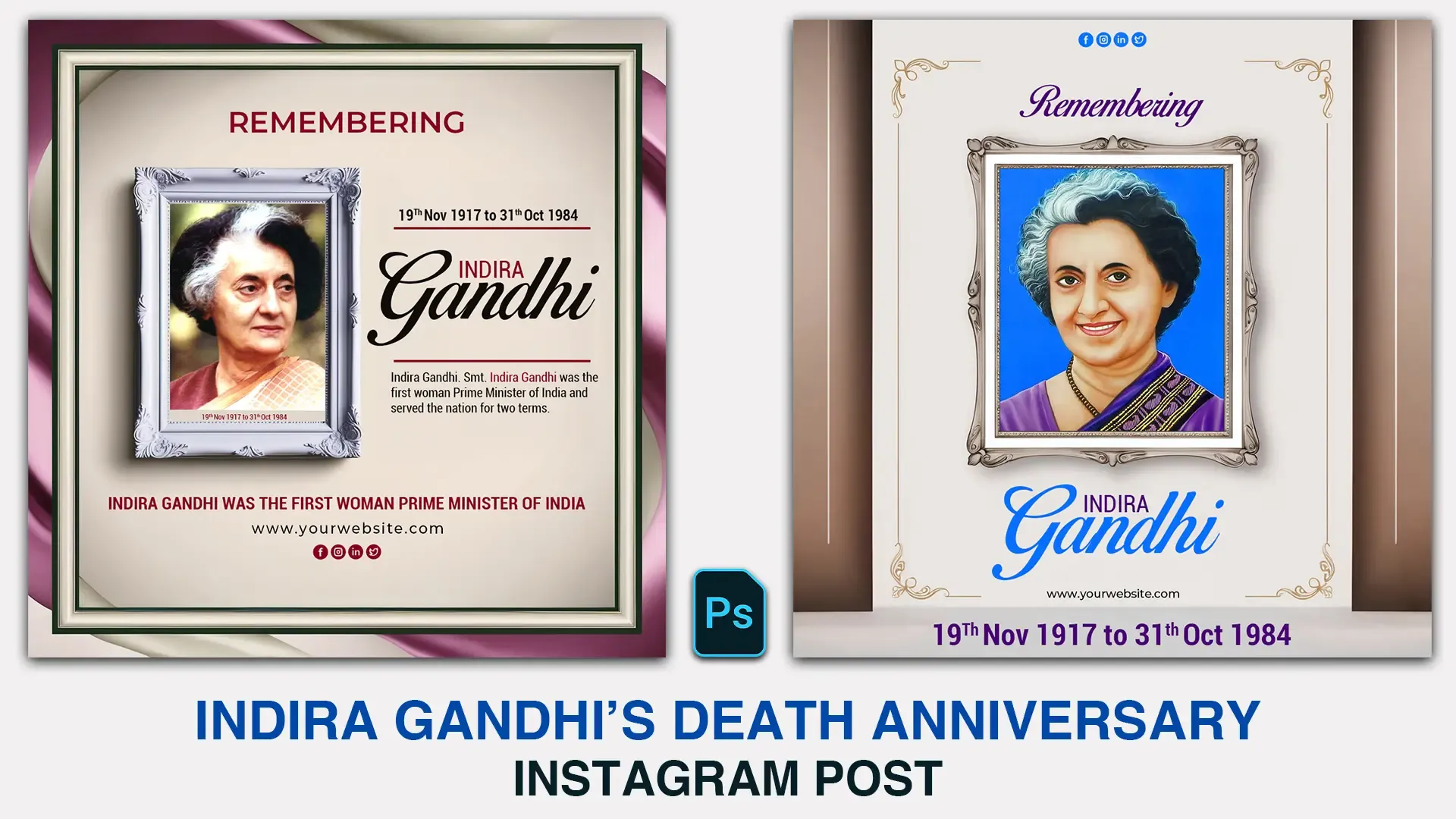 Indira Gandhi Memorial Instagram Post Featuring Tribute Portrait image